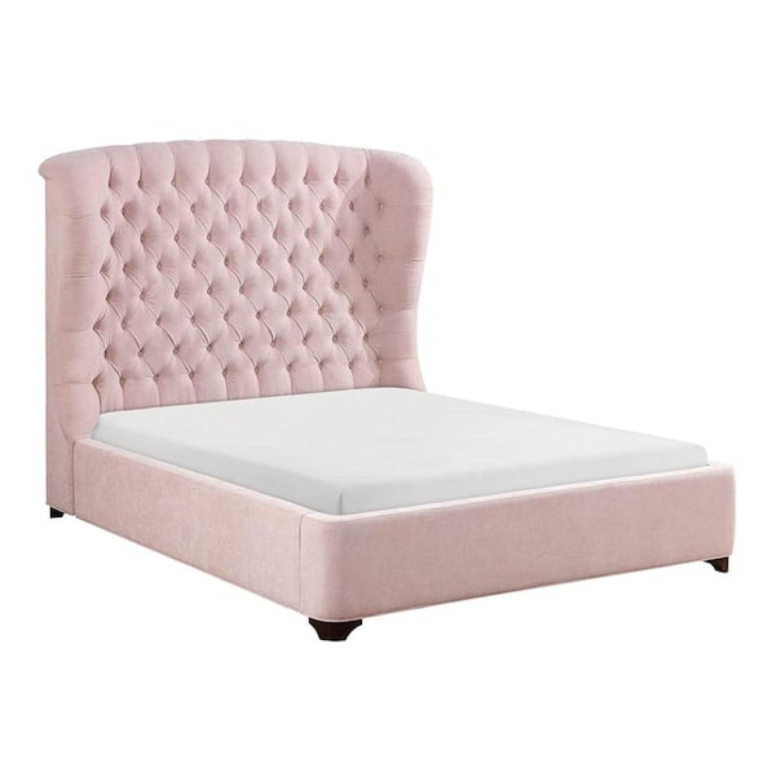 Phoenix NEW Lazzara Cheswold Pink Wood Frame Queen Chenille Upholstered Panel Bed