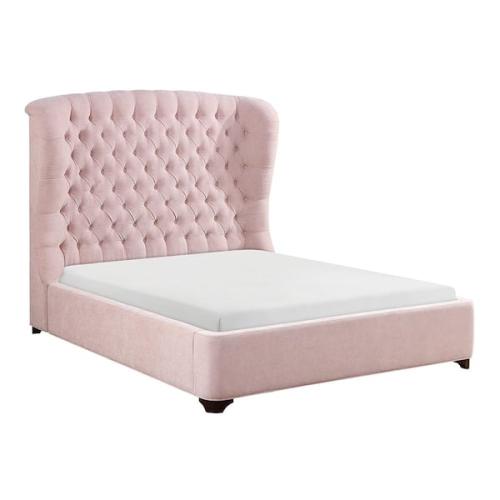 Phoenix NEW Lazzara Cheswold Pink Wood Frame Queen Chenille Upholstered Panel Bed