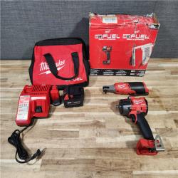 HOUSTON LOCATION - AS-IS Milwaukee FUEL 18V Cordless Mid Torque 1/2 in. Impact Wrench w/ M12 FUEL 3/8 in. Ratchet & Battery/Charger Combo Kit