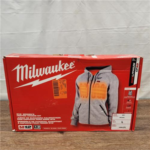 AS-IS Milwaukee Women's Large M12 12-Volt Lithium-Ion Cordless Gray Heated Jacket Hoodie Kit with (1) 2.0 Ah Battery and Charger