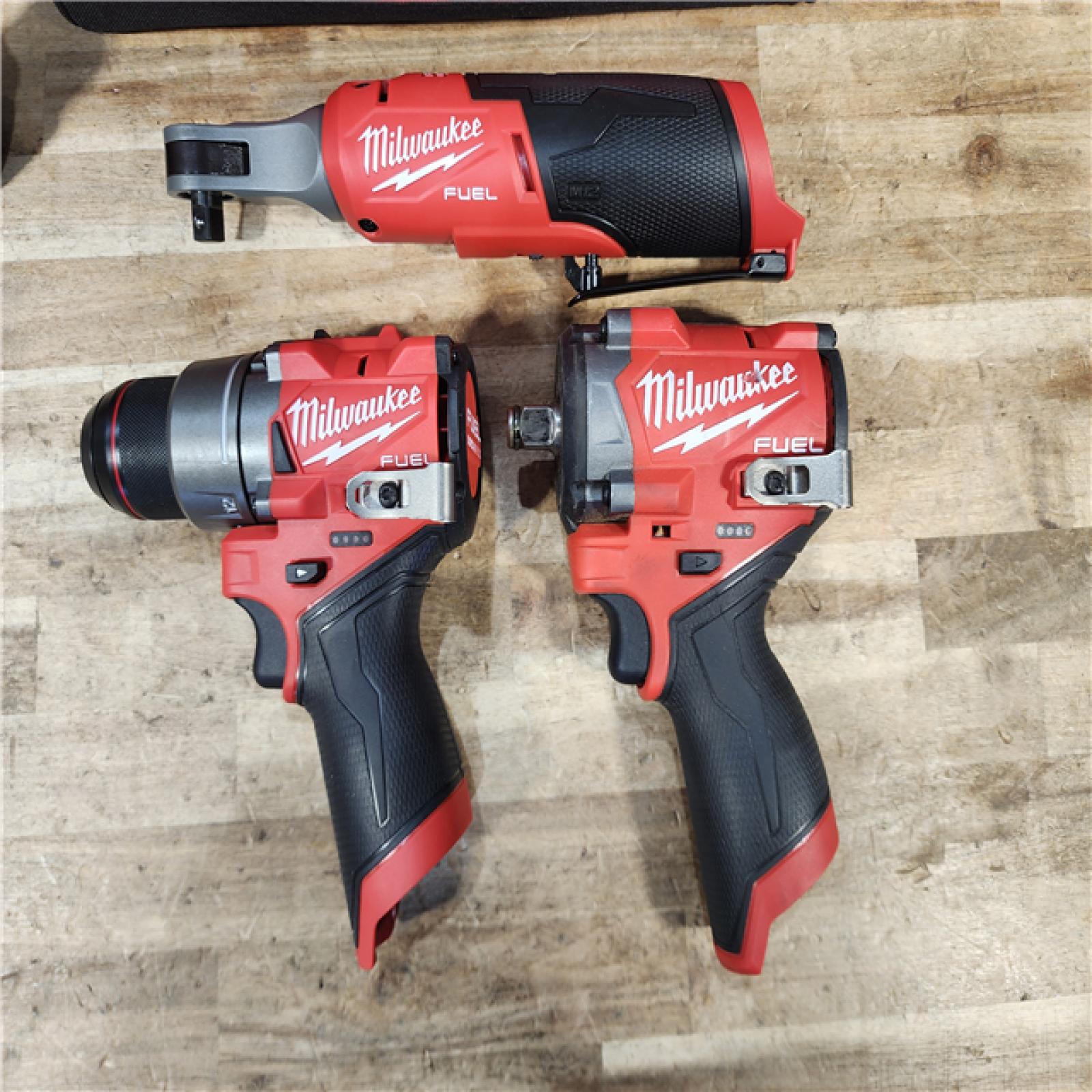 HOUSTON LOCATION - AS-IS Milwaukee FUEL 12V Lithium-Ion Cordless Drill Driver  Impact Wrench  and Ratchet Combo Kit