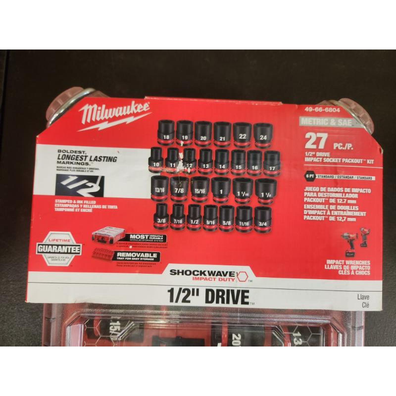 Phoenix NEW Milwaukee SHOCKWAVE Impact-Duty 1/2 in. Drive Metric and SAE Standard Impact PACKOUT Socket Set (27-Piece)