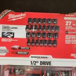 Phoenix NEW Milwaukee SHOCKWAVE Impact-Duty 1/2 in. Drive Metric and SAE Standard Impact PACKOUT Socket Set (27-Piece)
