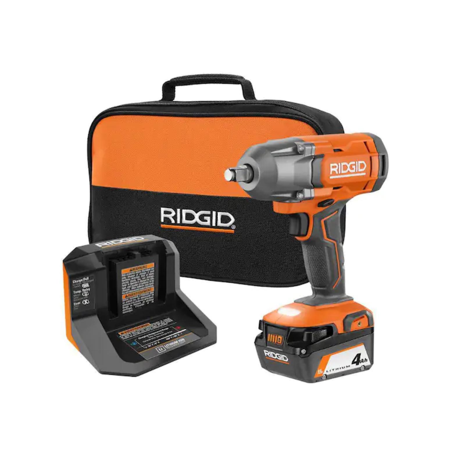 NEW! - RIDGID 18V Cordless 1/2 in. Impact Wrench Kit with 4.0 Ah Battery and Charger (3 UNITS)