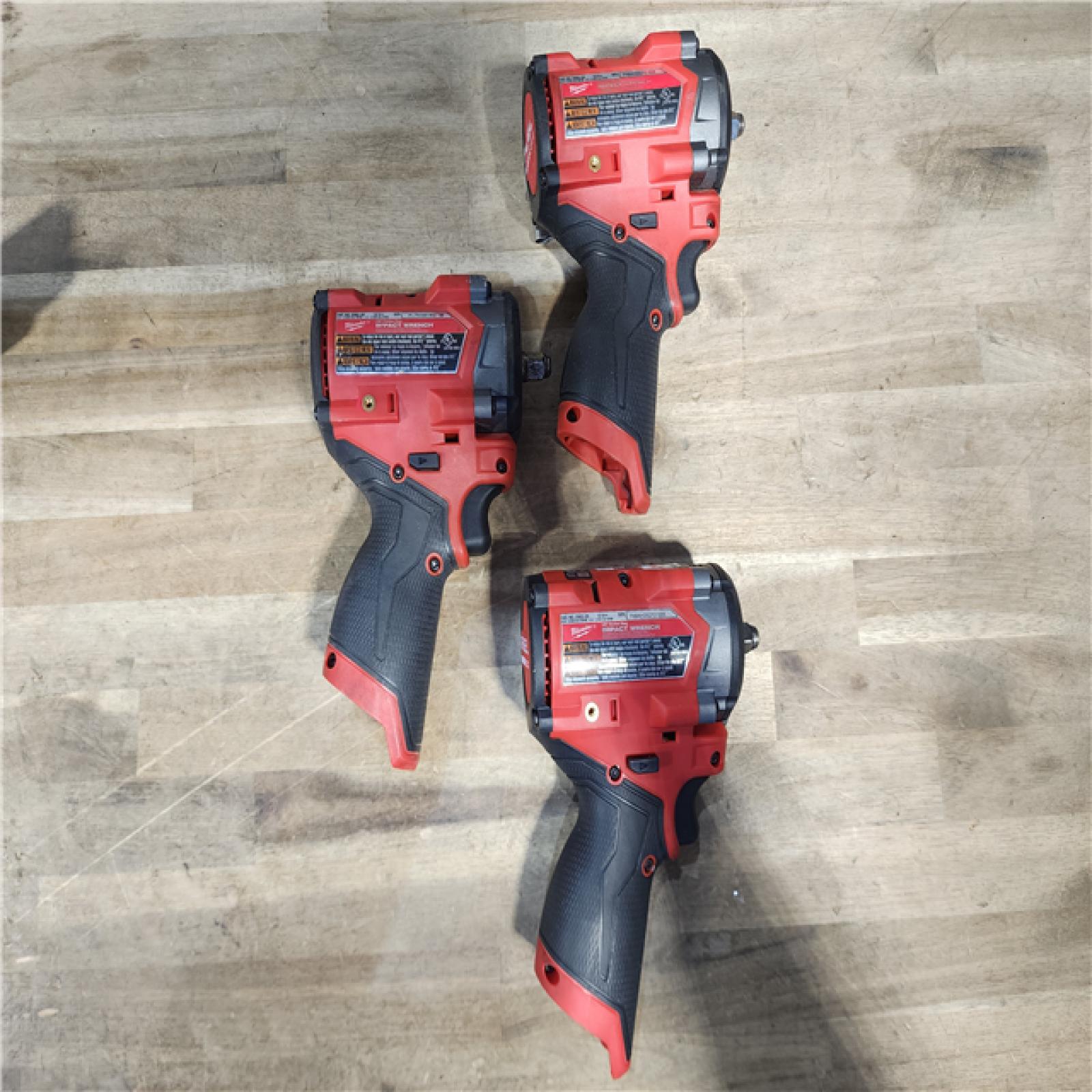 HOUSTON LOCATION - AS-IS (3) Milwaukee M12 FUEL 12V Li-Ion Brushless Cordless Stubby 3/8 in. Impact Wrench Kit W/ (2) BATTERY & CHARGER