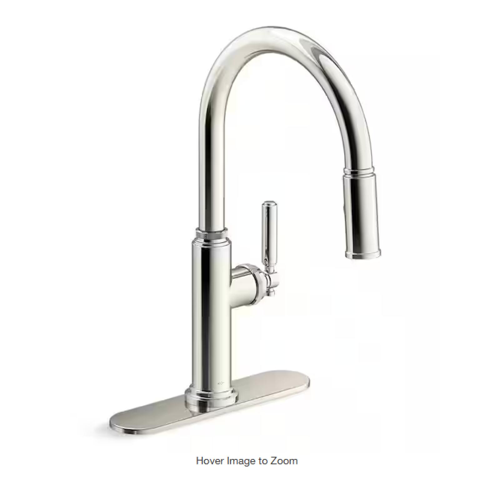 NEW! - KOHLER Revolv Single Handle Pull Down Sprayer Kitchen Faucet in Vibrant Polished Nickel