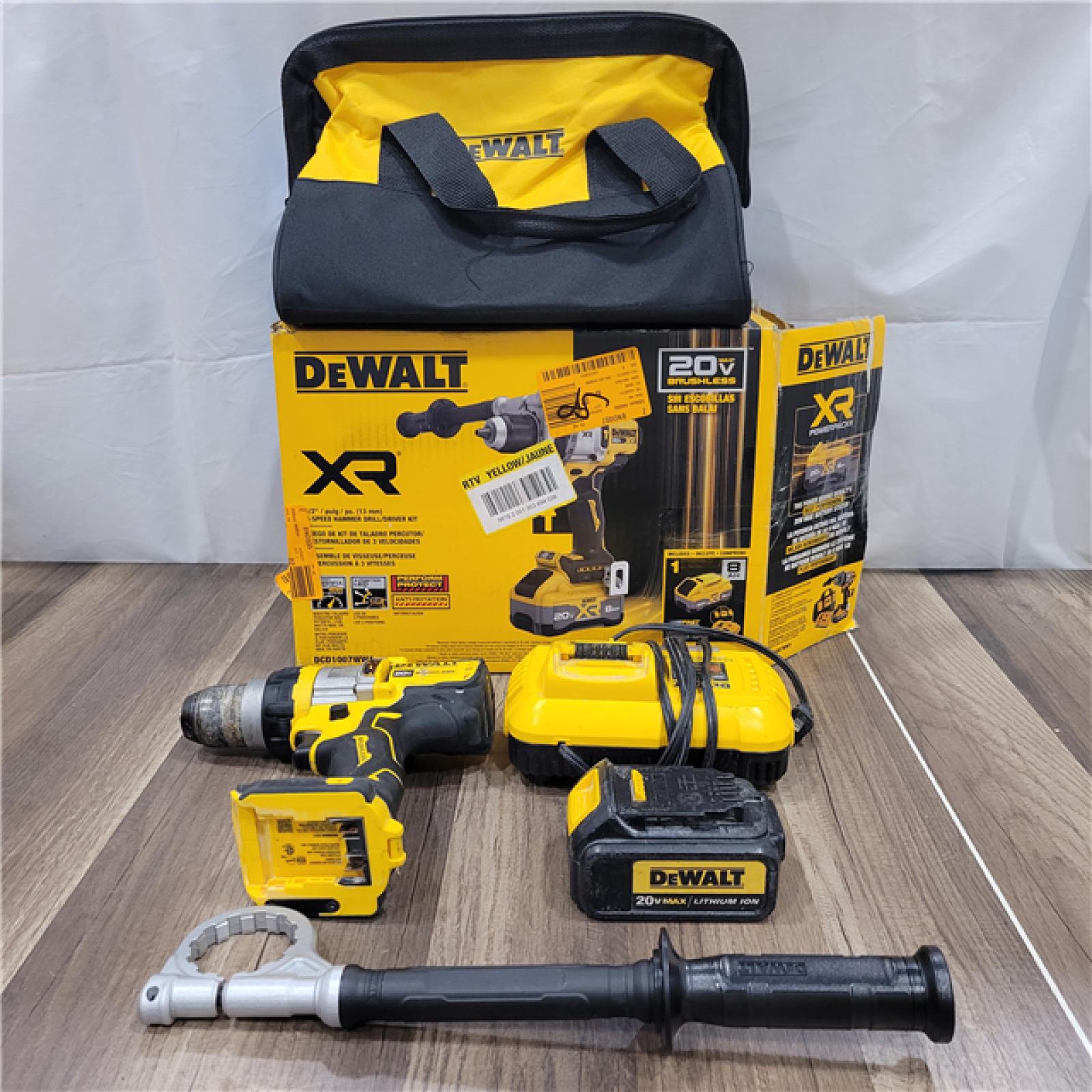 AS-IS   DEWALT 20V XR Lithium-Ion Cordless Hammer Drill Kit with 8.0 Ah Battery, Charger and Kit Bag