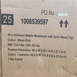 Phoenix NEW Husky Tool Storage 46 in. W Gloss Gray Mobile Workbench 9-Drawer with Solid Wood Top (SEALED)
