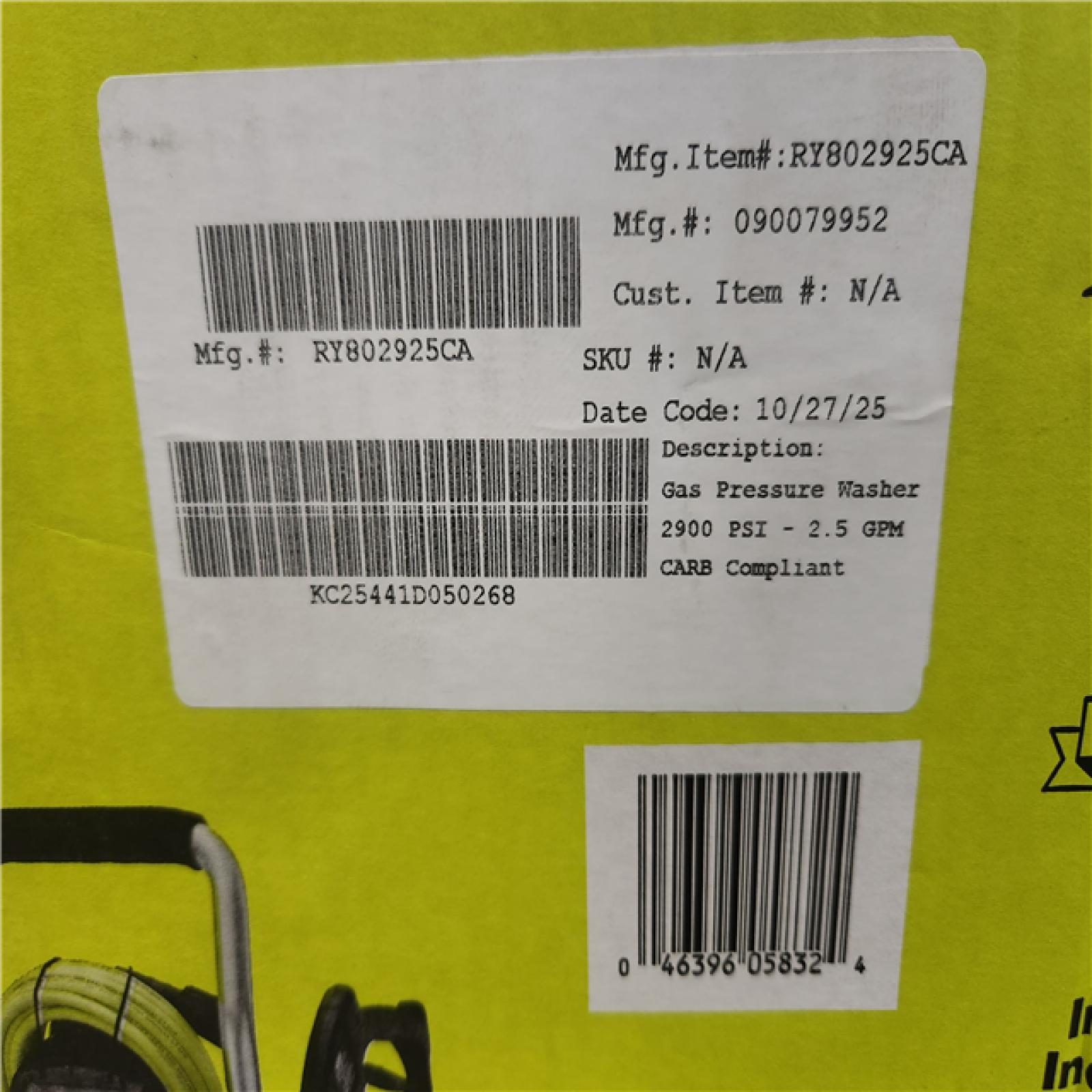 Phoenix NEW RYOBI 2900 PSI 2.5 GPM Cold Water Gas Pressure Washer with 212cc Carb Compliant Engine