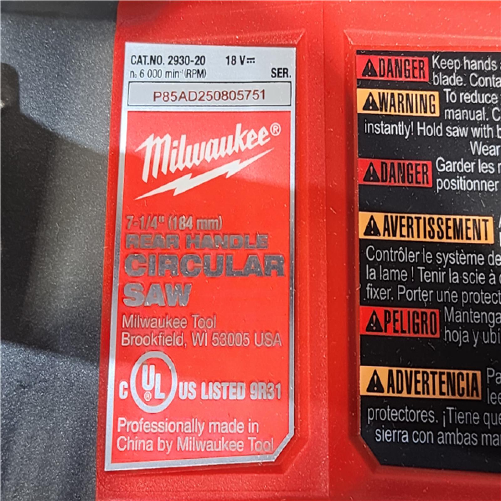 HOUSTON LOCATION - AS-IS MILWAUKEE 7-1/4 REAR HANDLE CIRCULAR SAW