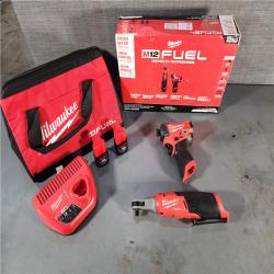 HOUSTON LOCATION - AS-IS (APPEARS LIKE NEW) Milwaukee 3453-22HSR M12 FUEL 12V Lithium-Ion Cordless 3/8 in. Ratchet and 1/4 in. Impact Driver Kit