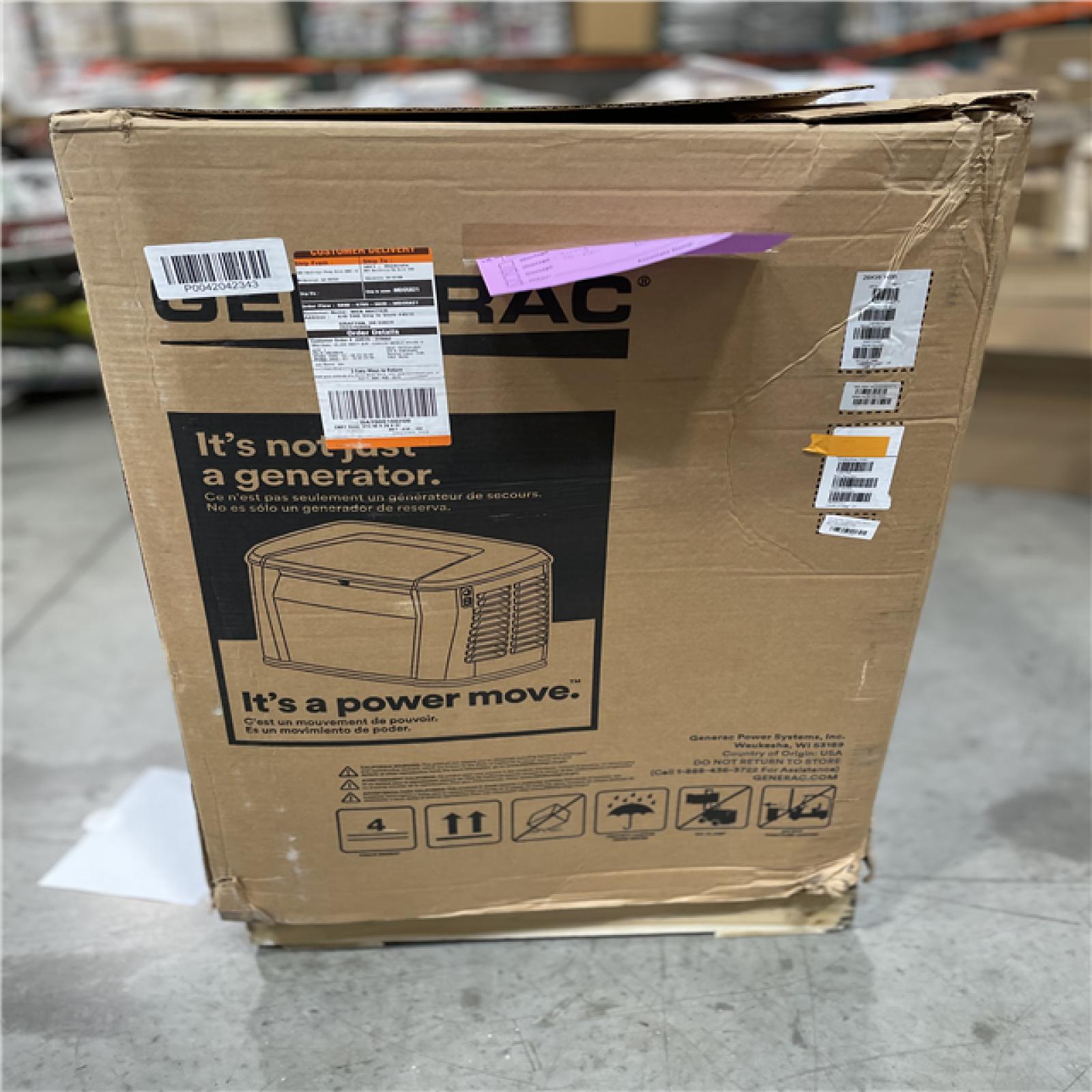 DALLAS LOCATION- AS-IS GENERAC 26 000 Watt Air-Cooled Standby Generator and 200-AMP Transfer Switch