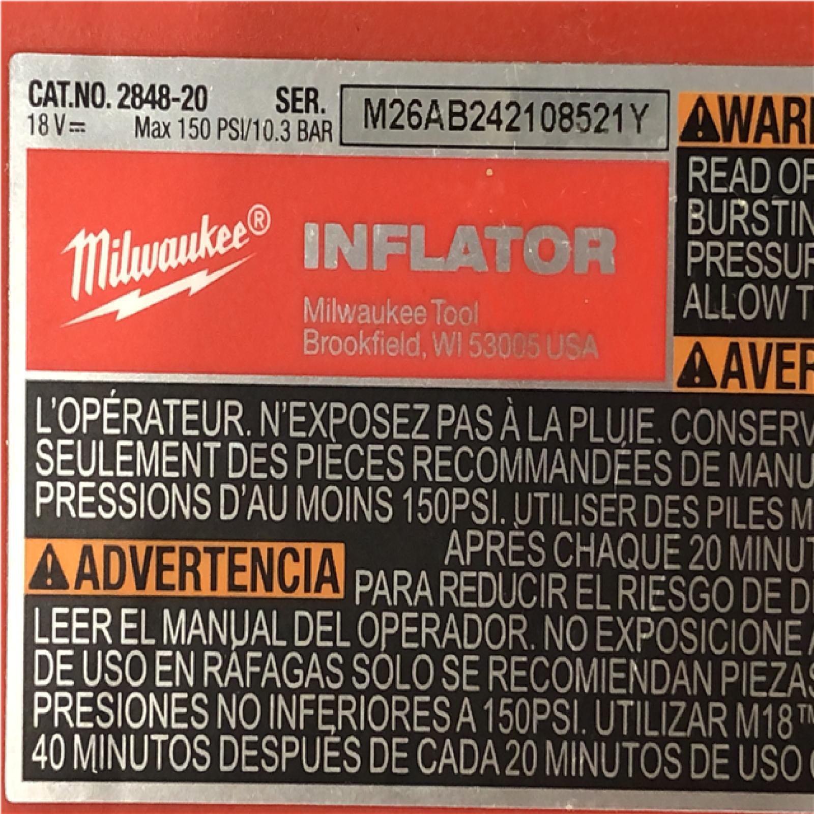 AS-IS   Milwaukee 18-Volt Lithium-Ion Cordless Electric Portable Inflator (Tool-Only)