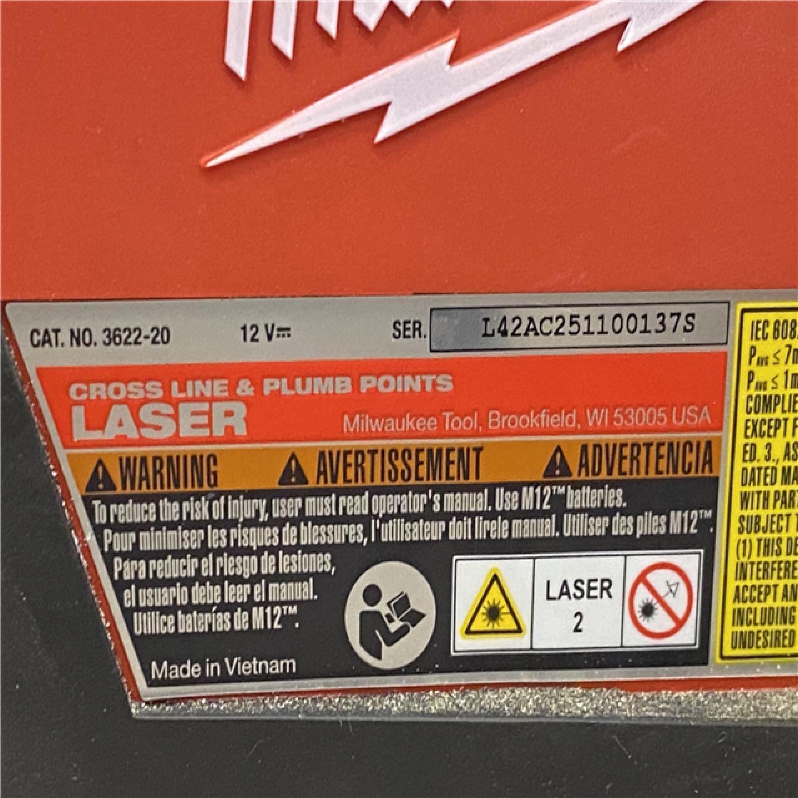 AS-IS Milwaukee 12-Volt Lithium-Ion Cordless Green 125 ft. Cross Line and Plumb Points Laser Level Kit