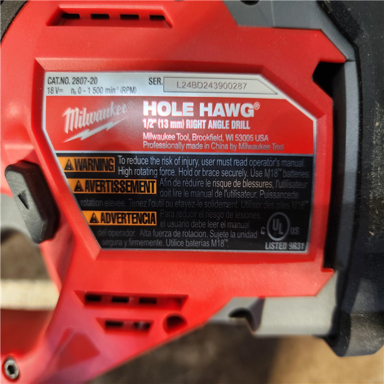 HOUSTON LOCATION - AS-IS Milwaukee FUEL GEN II 18V Lithium-Ion Brushless Cordless 1/2 in. Hole Hawg Right Angle Drill (Tool-Only)