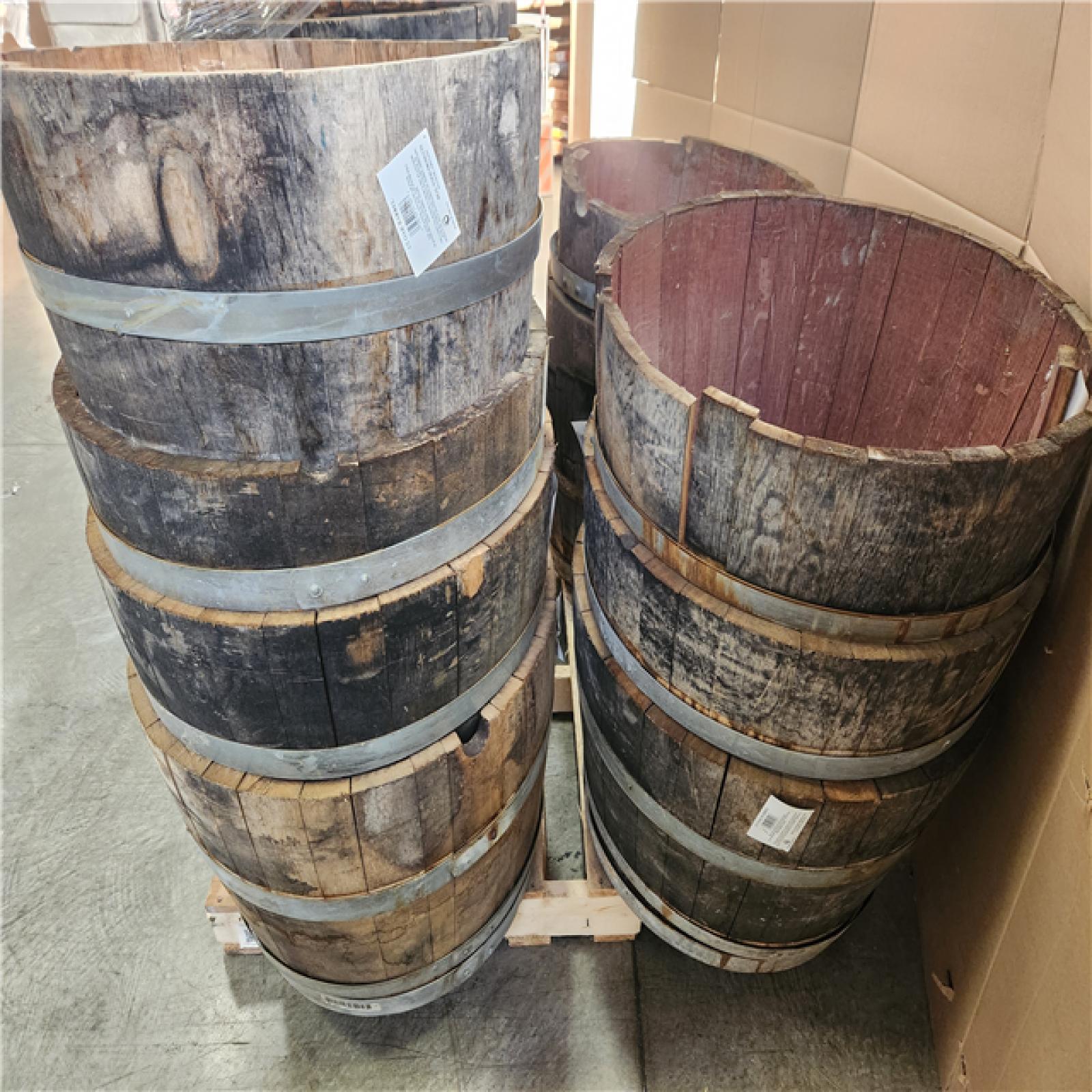 Phoenix AS-IS 26 in. Dia x 17.5 in. H White Oak Wood Whiskey Barrel Pallet (15-Barrels)