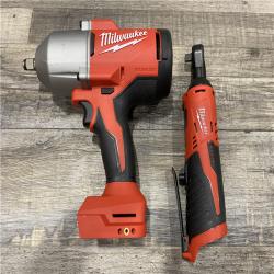 AS-IS Milwaukee 12/18V Lithium-Ion Cordless 3/8 in. Ratchet and 1/2 in. High Torque Impact Wrench with Friction Ring Combo Kit