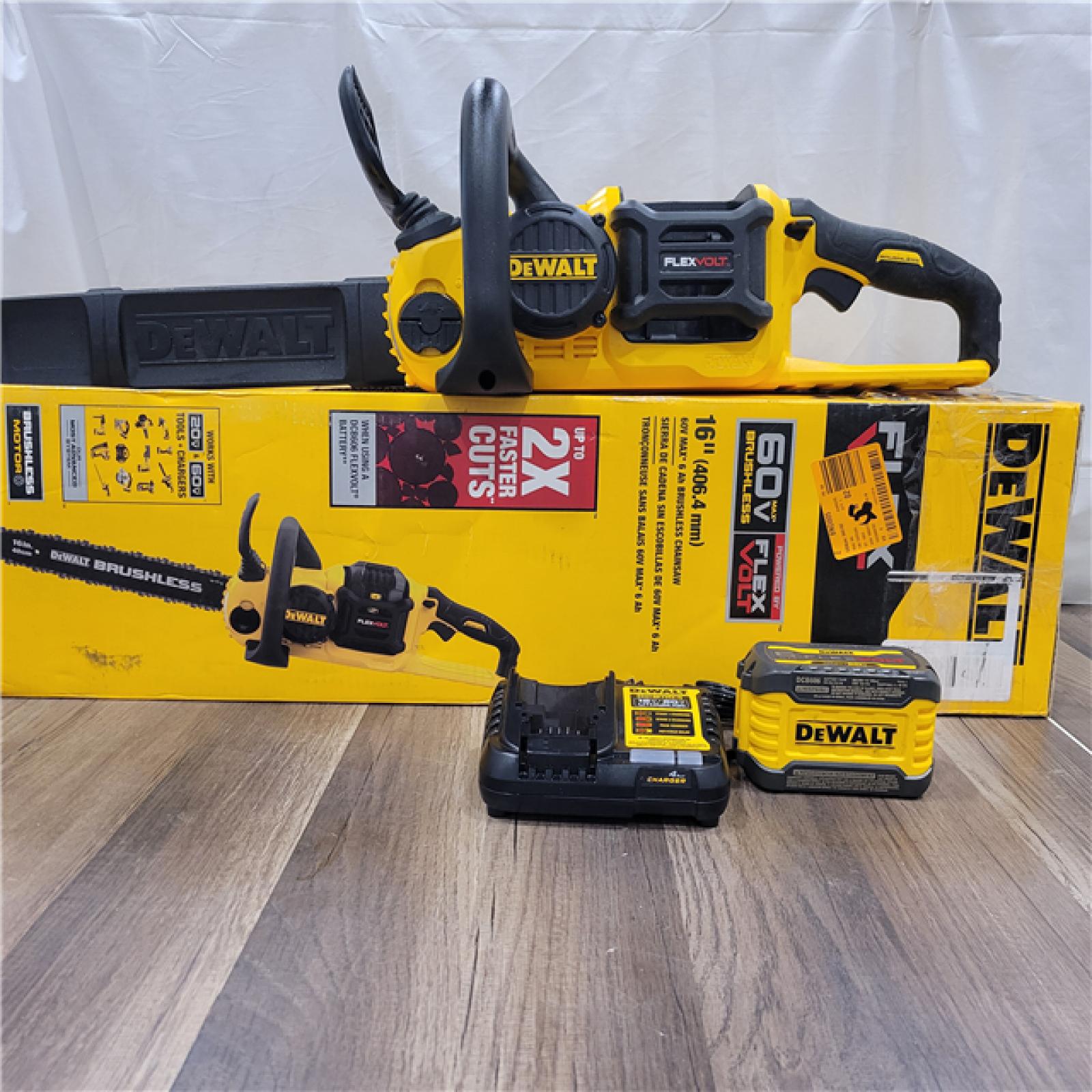 AS-IS DEWALT  FLEXVOLT 60V MAX 16in. Brushless Cordless Battery Powered Chainsaw Kit with (1) FLEXVOLT 2 Ah Battery & Charger