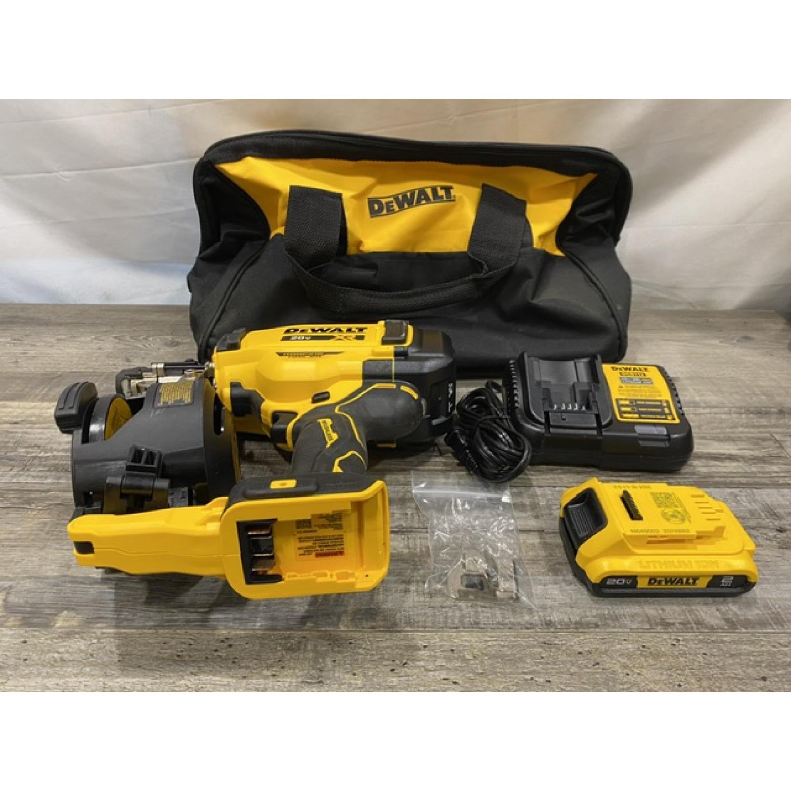 AS-IS DEWALT 20V MAX Lithium-Ion 15-Degree Electric Cordless Roofing Nailer Kit