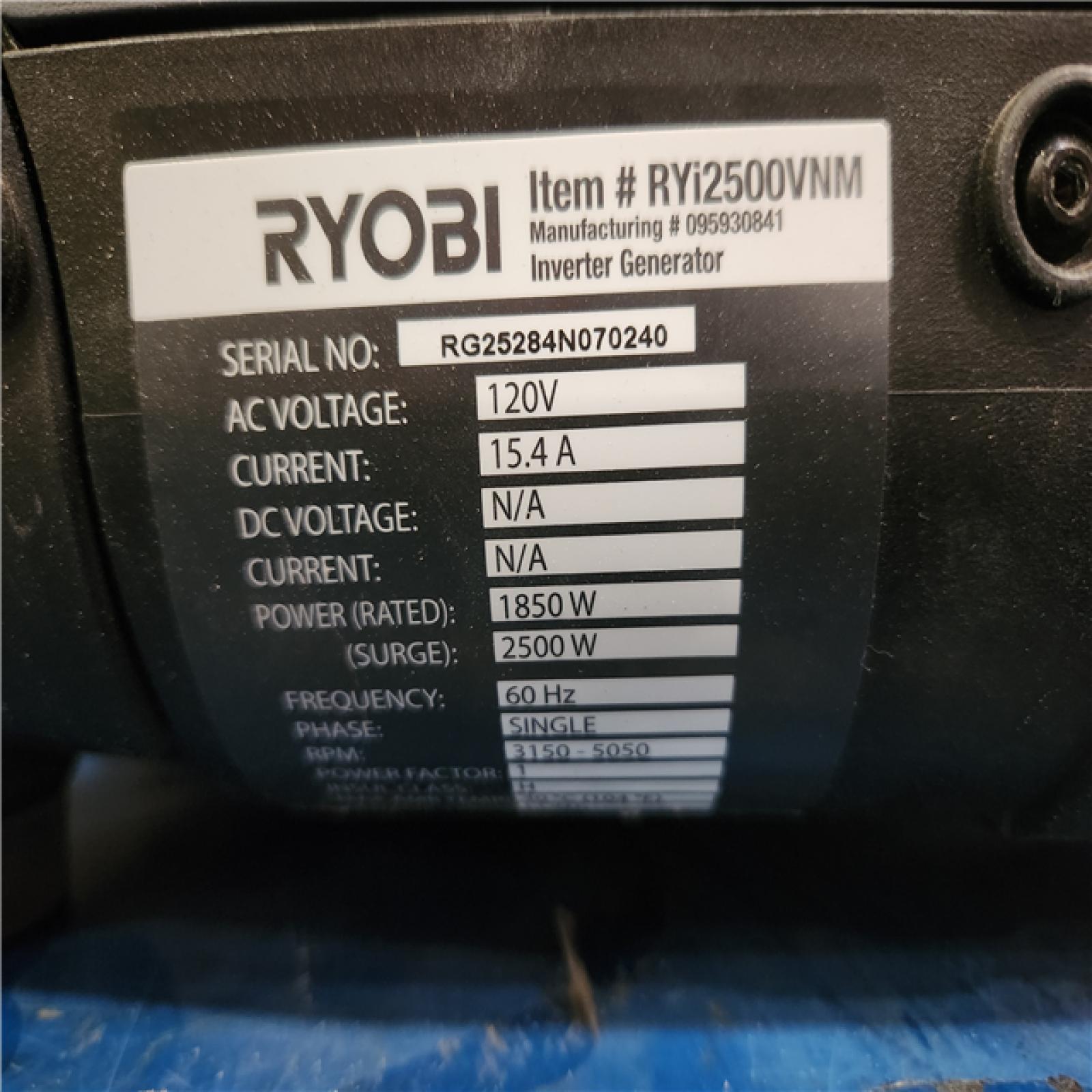 Phoenix AS-IS RYOBI 2500-Watt Recoil Start Gas Powered Inverter Generator with CO Shutdown