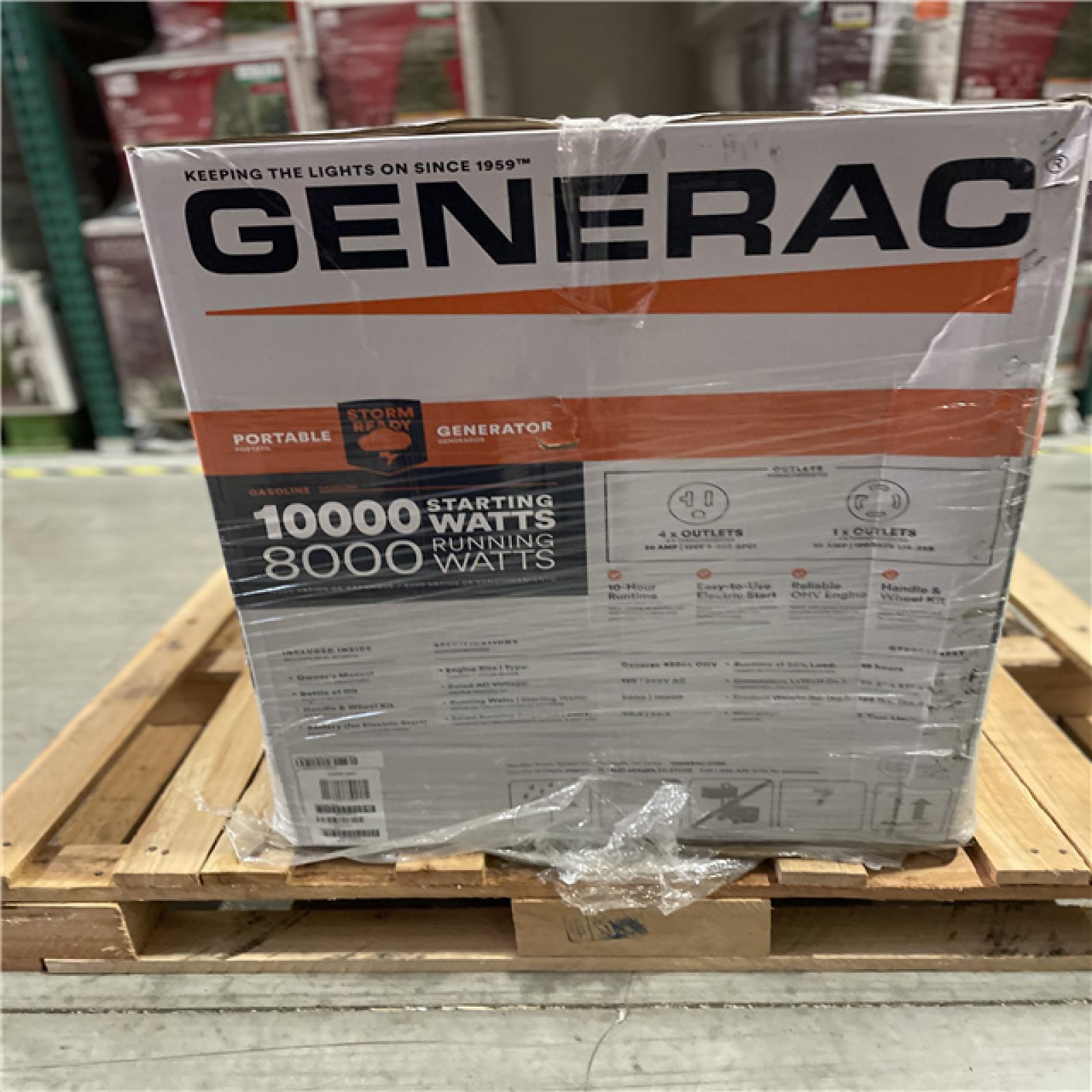DALLAS LOCATION- GENERAC 10000 / 8000-Watt Electric Switch Gasoline Portable Generator-Cosense w/ 3 ft. Adapter Cord