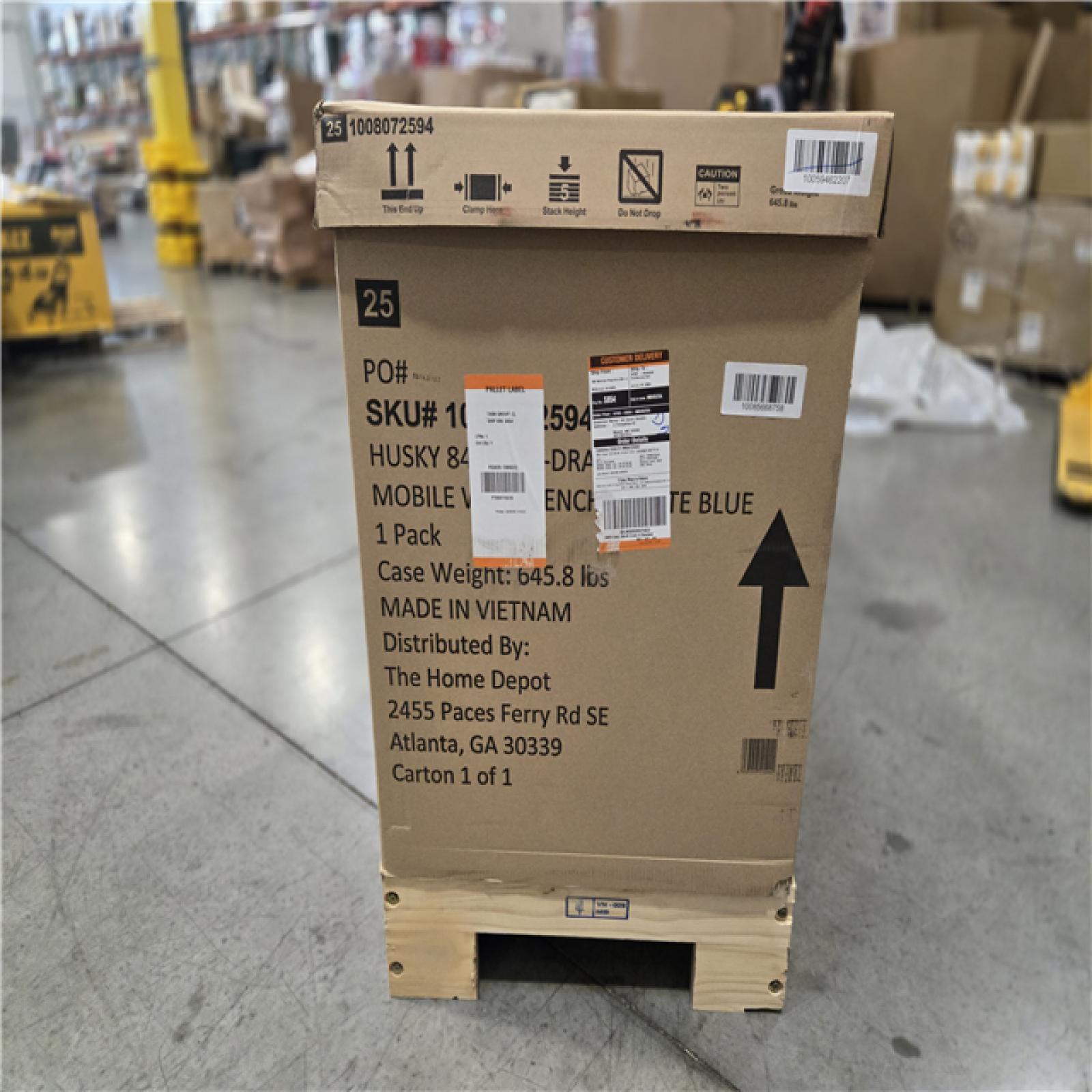 DALLAS LOCATION - AS-IS HUSKY Tool Storage Heavy Duty 84 in. W x 24 in. D Matte Blue Mobile Workbench Cabinet