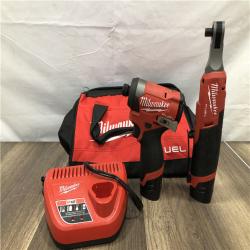 AS-IS Milwaukee FUEL 12V Lithium-Ion Cordless 3/8 in. Ratchet and 1/4 in. Impact Driver Kit