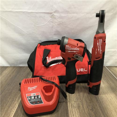 AS-IS Milwaukee FUEL 12V Lithium-Ion Cordless 3/8 in. Ratchet and 1/4 in. Impact Driver Kit