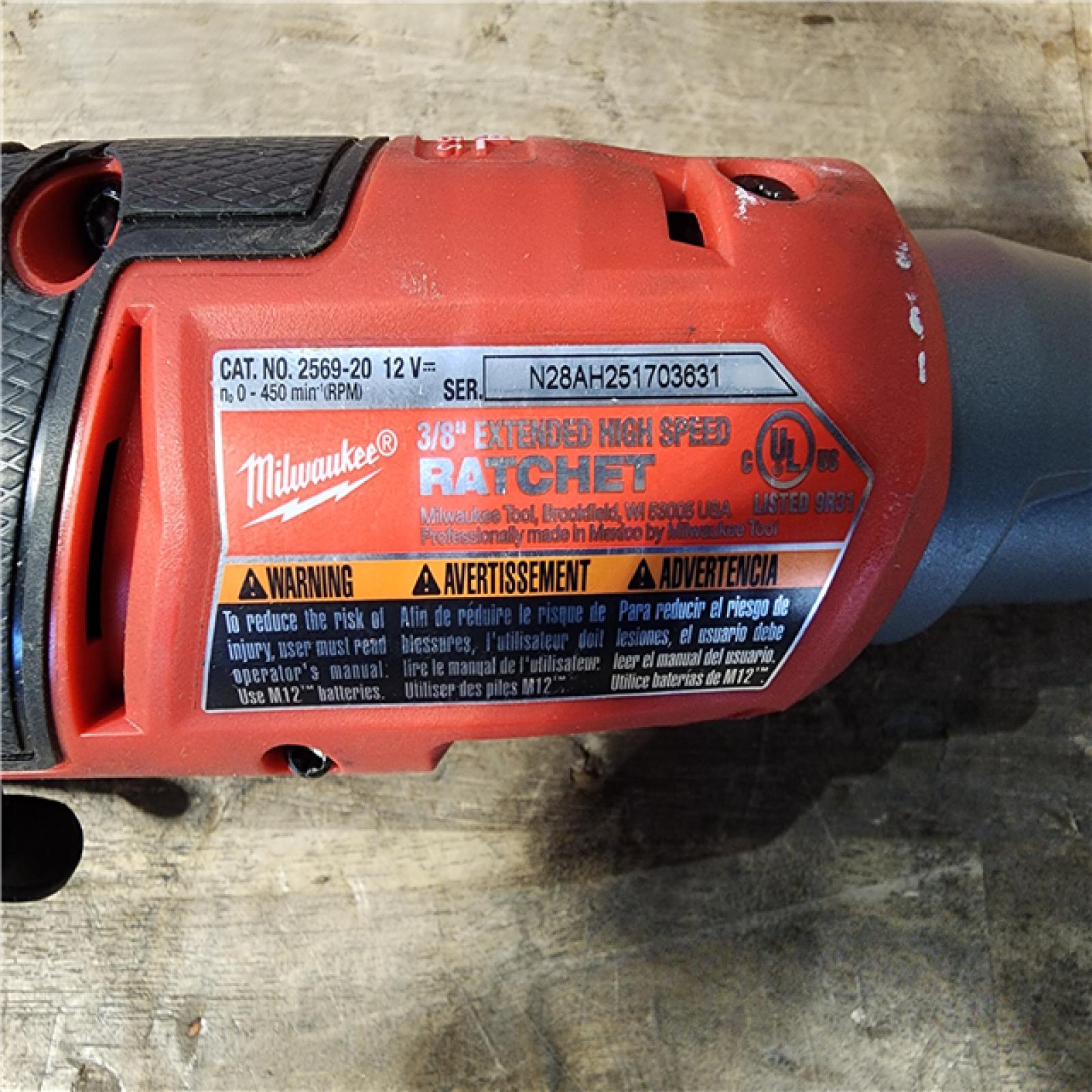 HOUSTON LOCATION - AS-IS Milwaukee 2569-20 12V Cordless 3/8 Extended Reach High Speed Ratchet (Tool Only)
