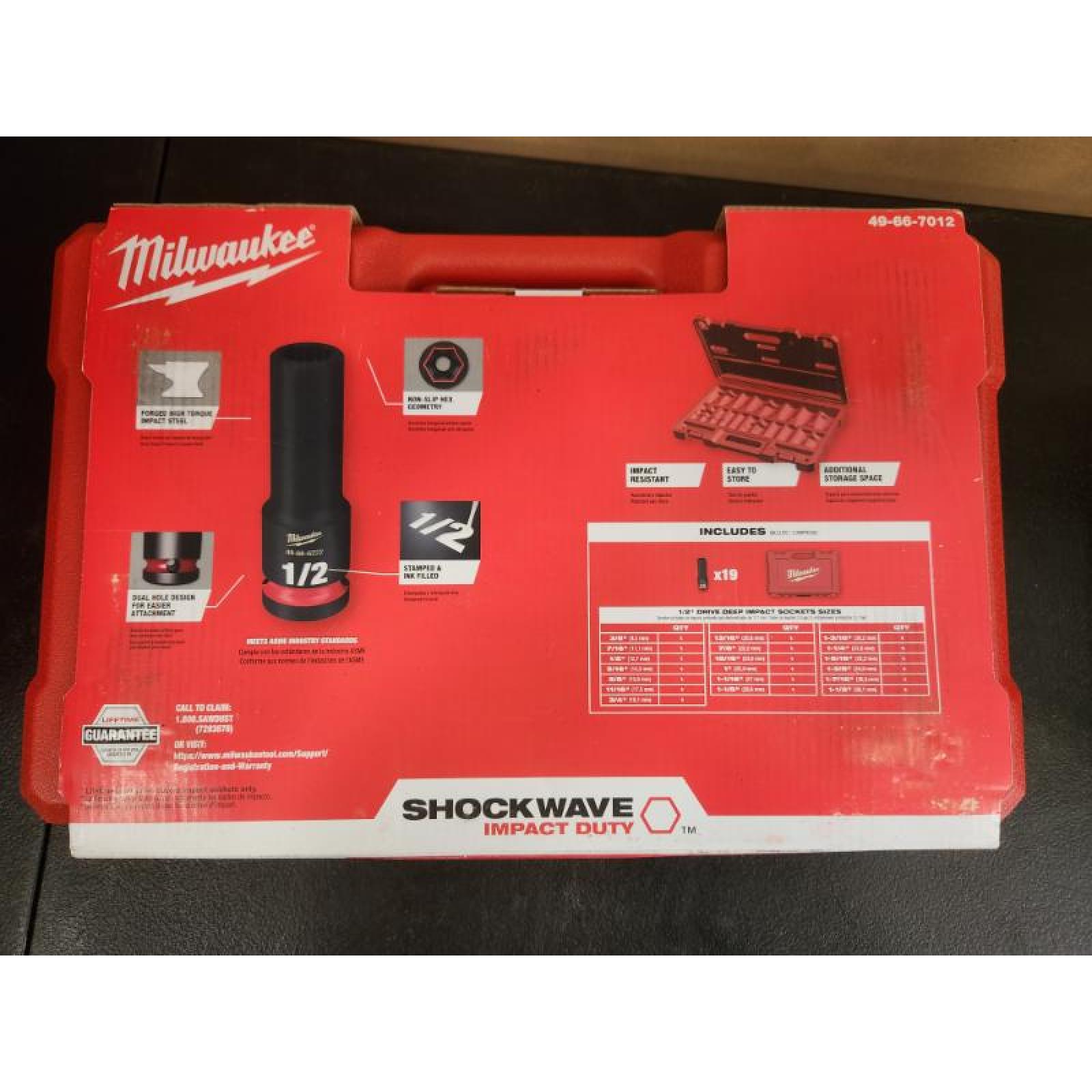 Phoenix NEW Milwaukee SHOCKWAVE 1/2 in. Drive SAE 6 Point Impact Socket Set (19-Piece) (SEALED)
