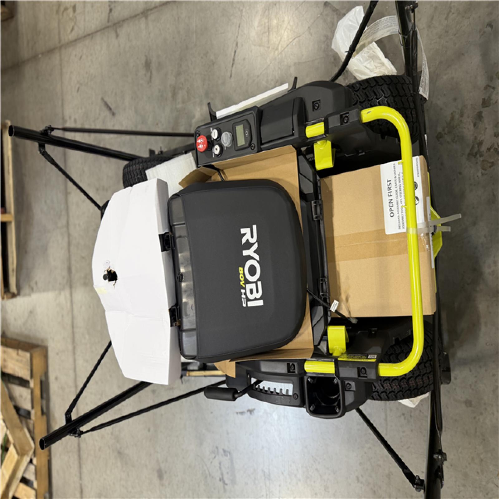 DALLAS LOCATION -  RYOBI R1 80V HP Brushless Lithium Battery Cordless Electric 30 in. Riding Lawn Mower with 14 Ah Battery and Charger