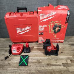 HOUSTON LOCATION - AS-IS (APPEARS LIKE NEW) Milwaukee-3632-21 M12 Green Beam Laser 360° 3-Plane Kit