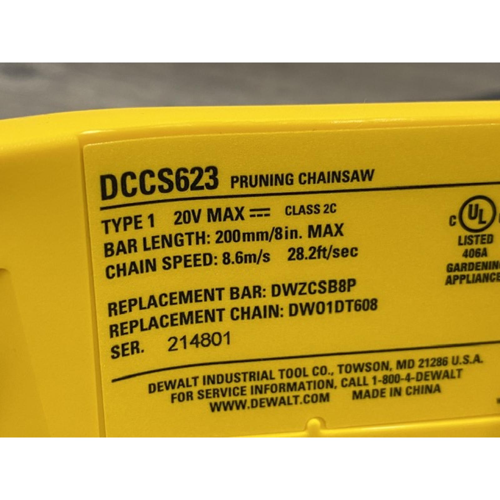 AS-IS DEWALT 20V MAX 8 in. Brushless Cordless Battery Powered Pruning Chainsaw (Tool Only)