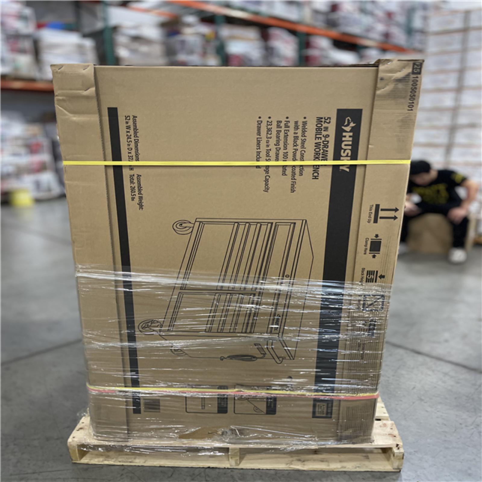 DALLAS LOCATION - Husky 52 in. W x 25 in. D Standard Duty 9-Drawer Mobile Workbench Tool Chest with Solid Wood Top in Gloss Black PALLET-(2 UNITS)