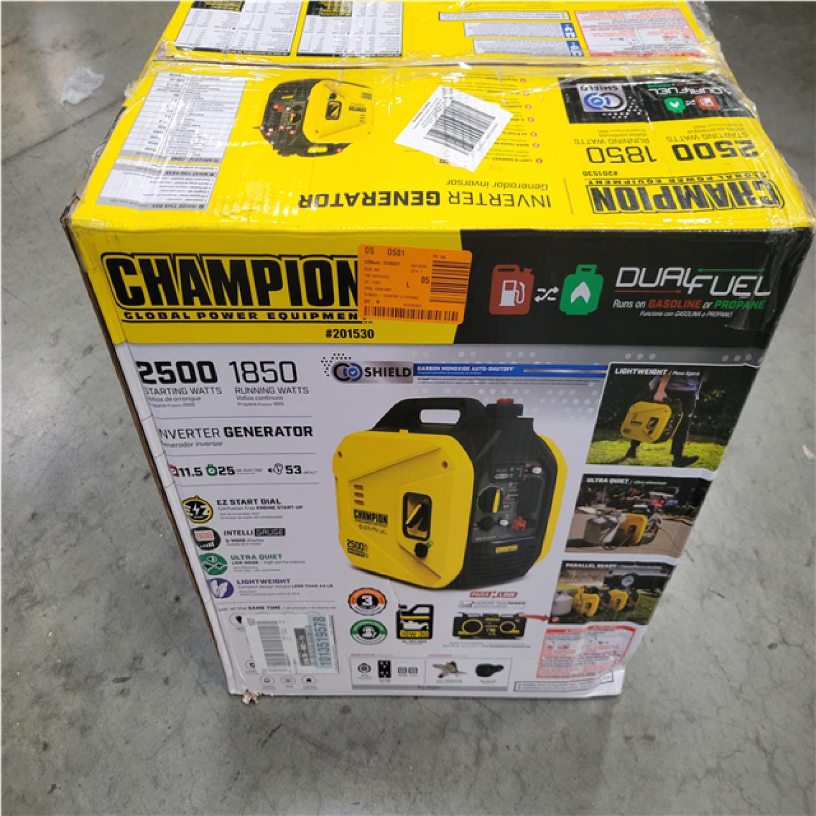 CALIFORNIA AS-IS CHAMPION 2500/1850-Watt Recoil Start Gasoline/Propane Powered Dual Fuel Inverter Generator with Quiet Technology and CO Shield