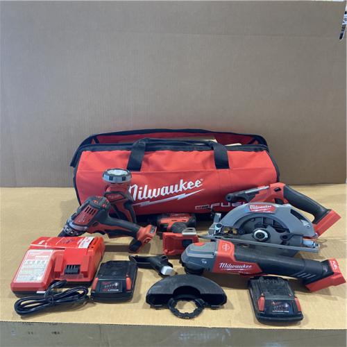 AS-IS MILWAUKEE M18 18-Volt Lithium-Ion Brushless Cordless FUEL Combo Kit (5-Tool) with 2-Batteries  1-Charger  and Tool Bag
