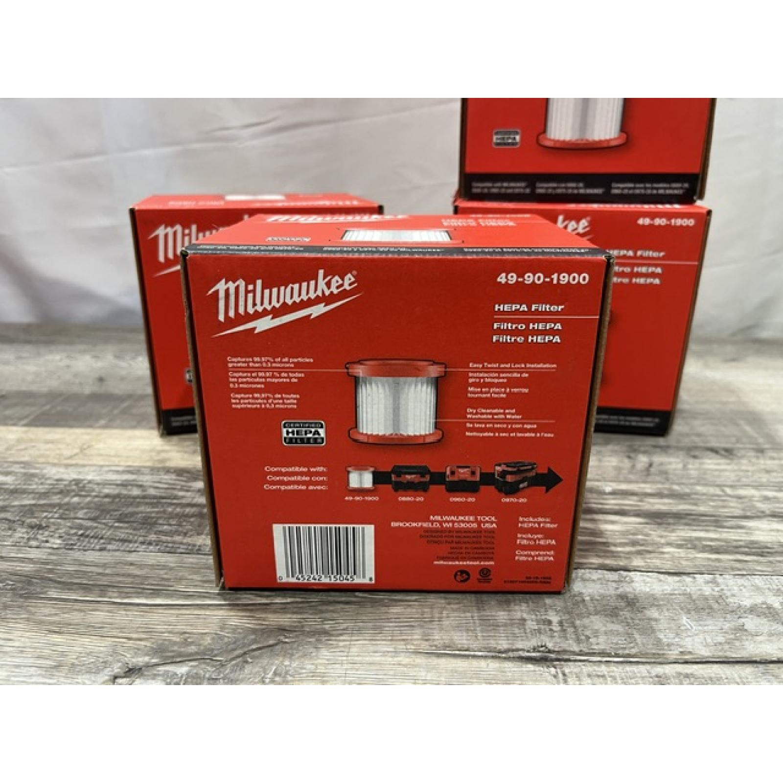 NEW - Milwaukee 18/12 HEPA Wet/Dry Vacuum Filter for Milwaukee Models 0880-20  0970-20  & 0960-20 Vacuums (Lot Of 4)