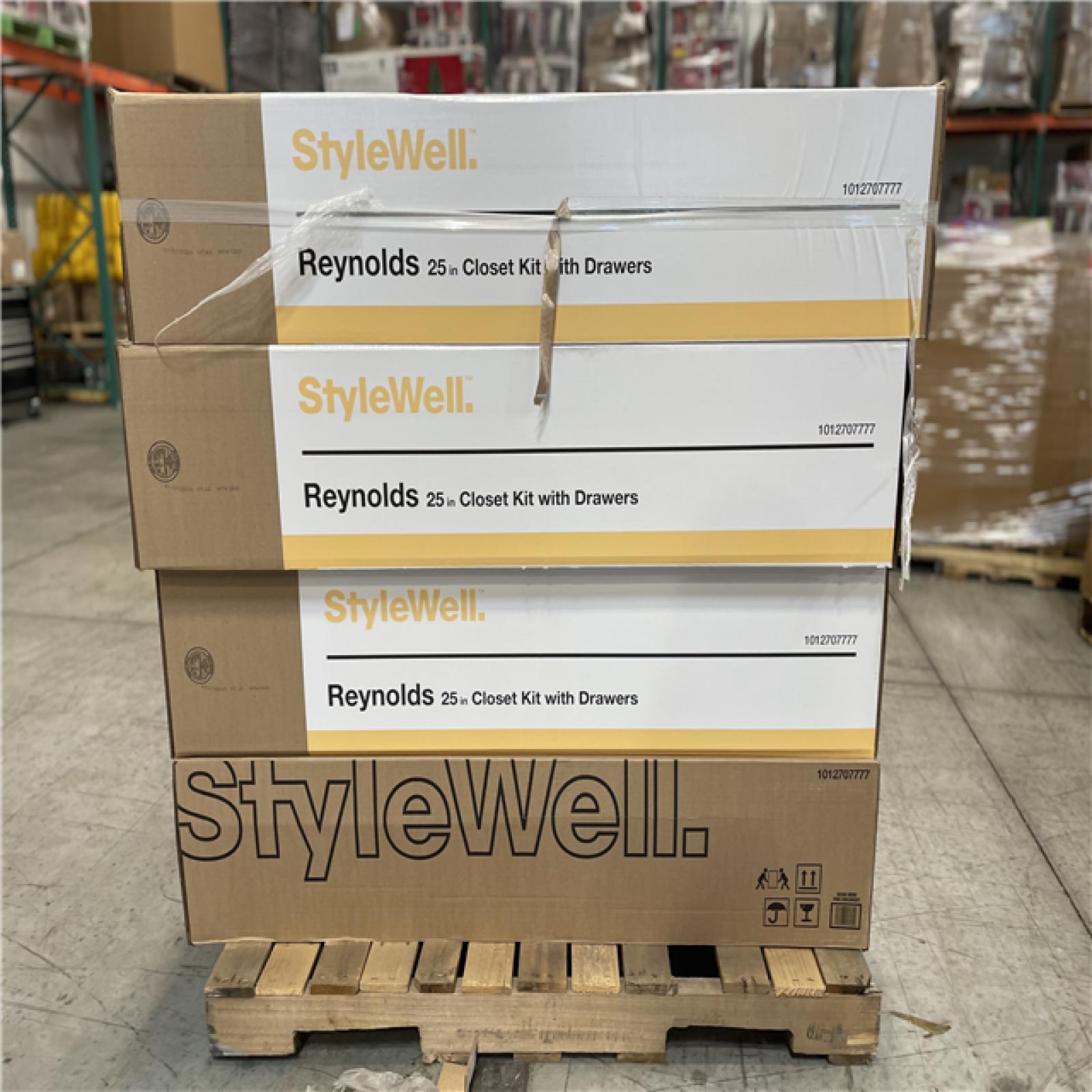 DALLAS LOCATION - Reynolds 25 in. W x 83.25 in. H Brown Laminate Board Traditional Closet System Tower with 3-Drawers PALLET-(8 UNITS)