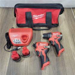 AS-IS Milwaukee M12 12-Volt Lithium-Ion Brushless Cordless Subcompact Drill and Impact Driver Combo Kit W/2 Batteries and Bag (2-Tool)