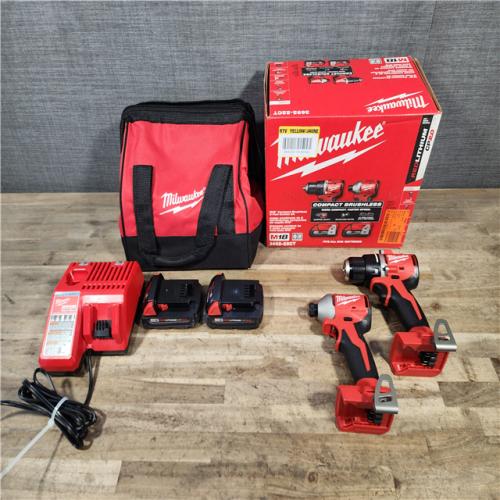 HOUSTON LOCATION - AS-IS Milwaukee M18 18V Lithium-Ion Brushless Cordless Compact Drill/Impact Combo Kit (2-Tool) W/(2) 2.0 Ah Batteries  Charger & Bag