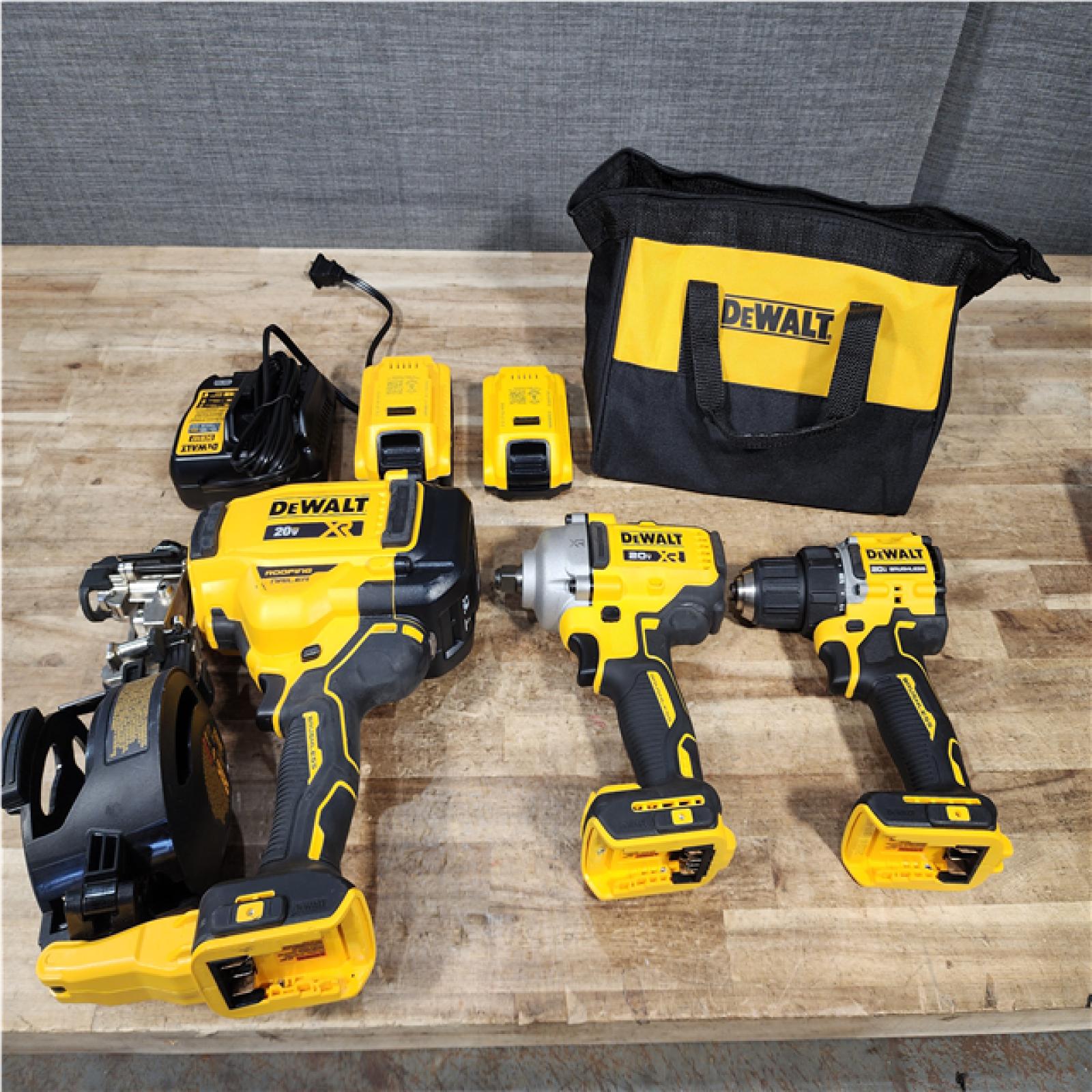 Houston Location AS-IS DEWALT Drills QTY/2 and Nail Gun Batteries QTY/2 with Charger