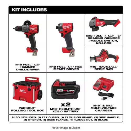 NEW! - Milwaukee M18 FUEL 18V Lithium-Ion Brushless Cordless Combo Kit w/ (2) 5.0 Ah Battery  Charger  & PACKOUT Tool Box (4-Tool)