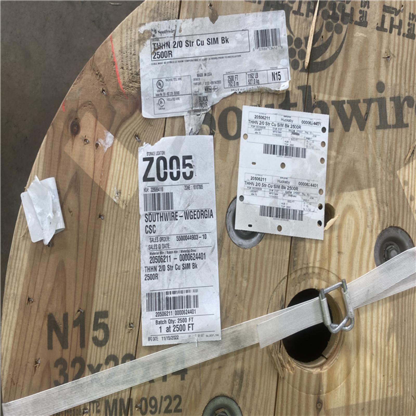 Houston Location AS IS - Large Copper Wire Roll (THHN 2/0 Str Cu SIM Bk 2500R)