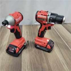 AS-IS Milwaukee M18 18V Lithium-Ion Brushless Cordless Compact Drill/Impact Combo Kit (2-Tool) W/(2) 2.0 Ah Batteries, Charger & Bag
