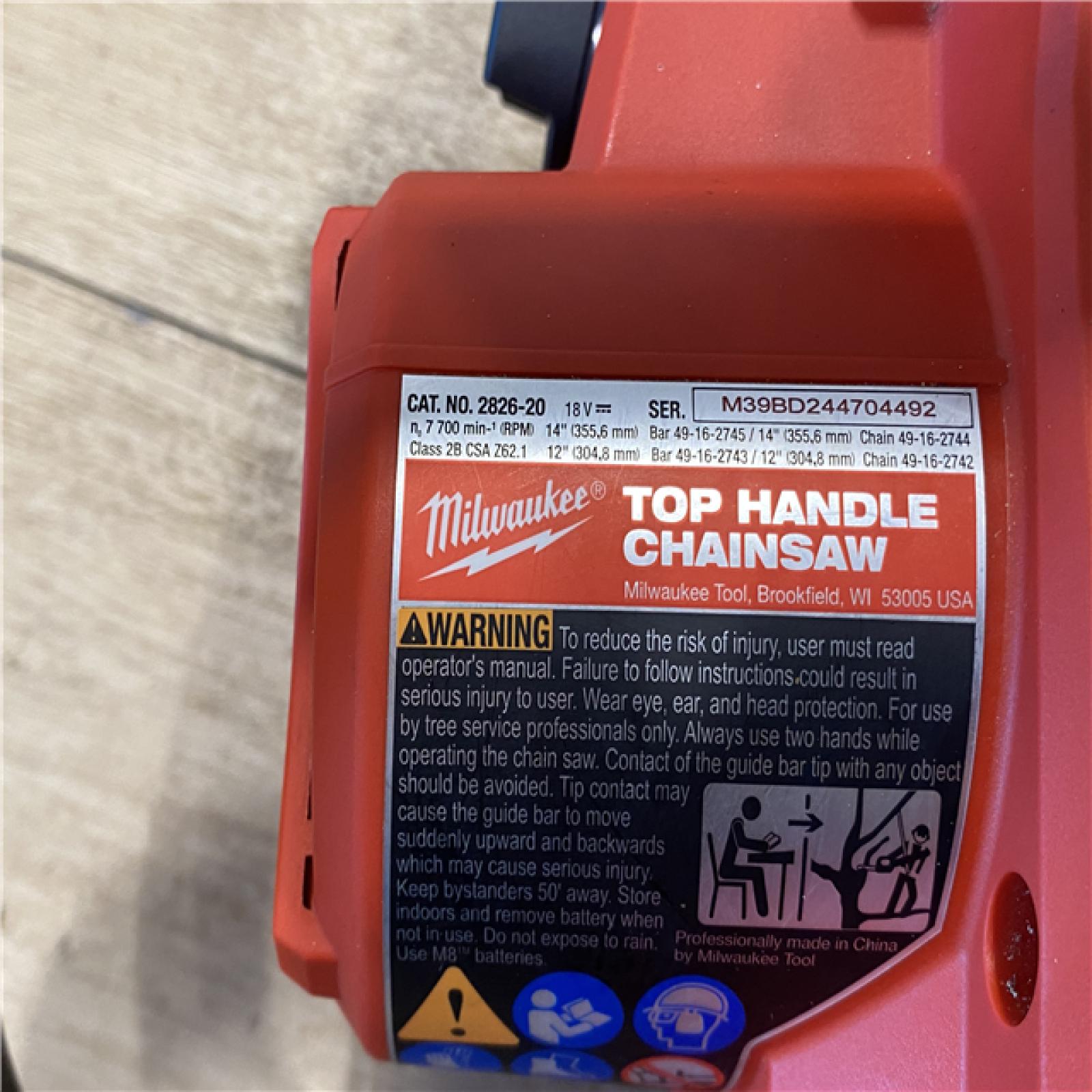 AS-IS Milwaukee FUEL 14 in. 18V Lithium-Ion Brushless Cordless Battery Top Handle Chainsaw (Tool Only)