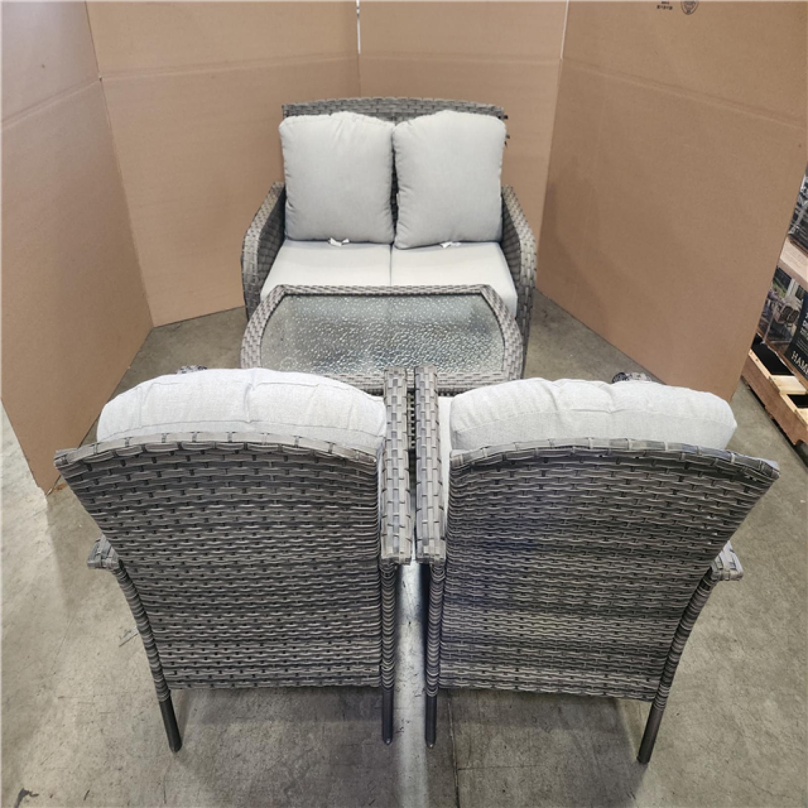 Phoenix Toject Denali Gray 4-Piece 4-Seat Wicker Modern Outdoor Patio Conversation Sofa Seating Set with Light Gray Cushions