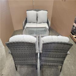 Phoenix Toject Denali Gray 4-Piece 4-Seat Wicker Modern Outdoor Patio Conversation Sofa Seating Set with Light Gray Cushions