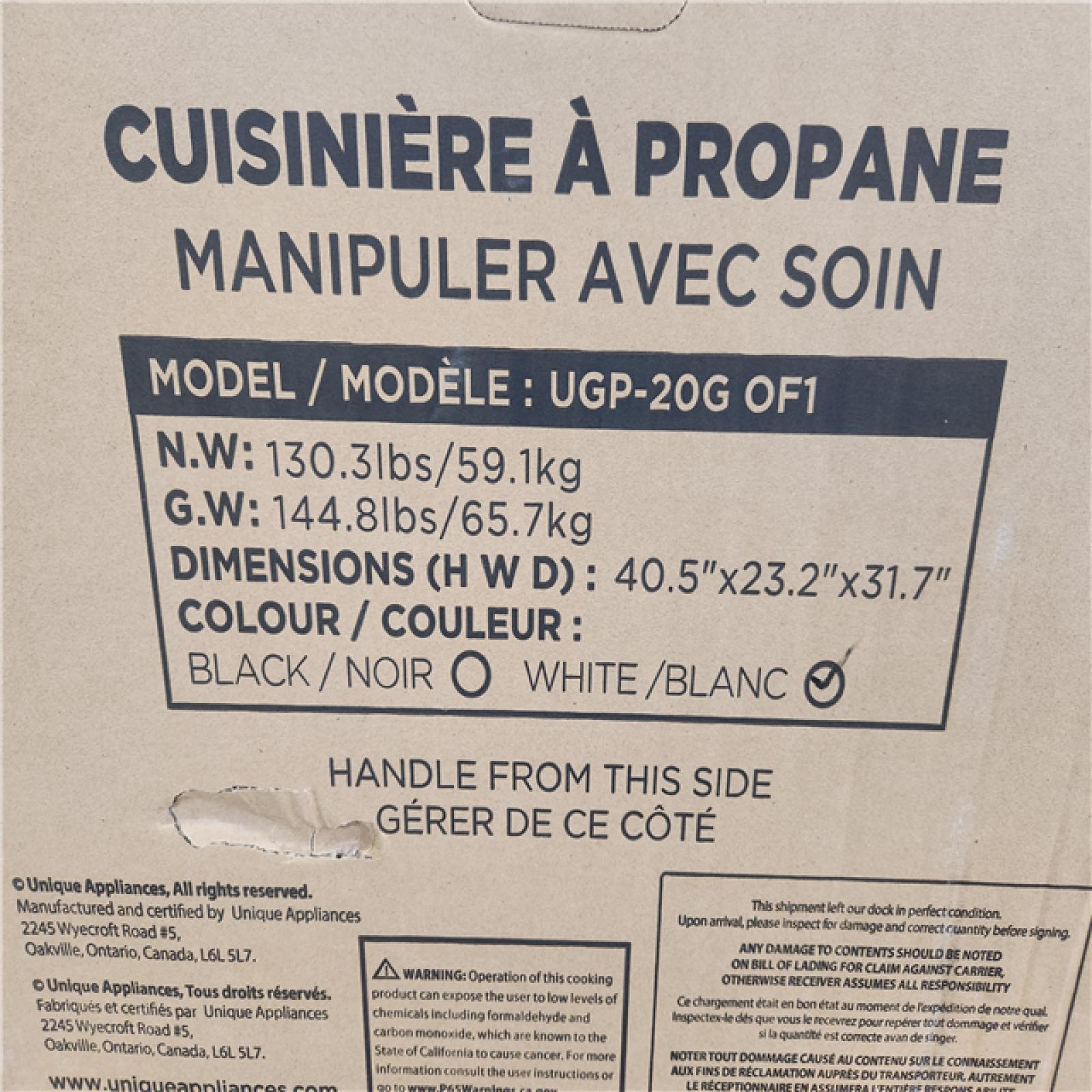 Phoenix NEW Unique 20 in. 2.4 cu. ft. Propane Gas Off-Grid Range with Battery Ignition Sealed Burners in White (SEALED)