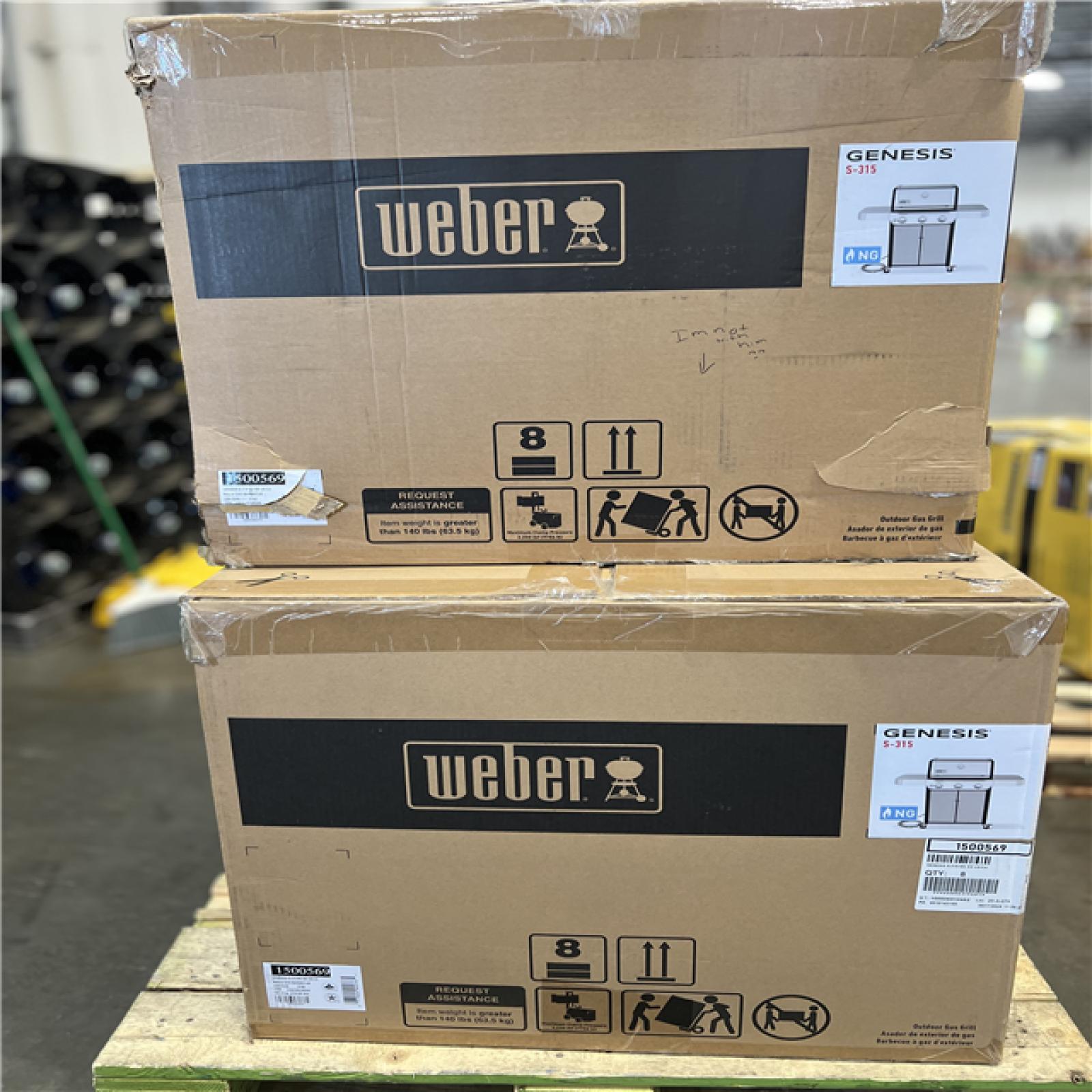 DALLAS LOCATION - Weber Genesis S-315 3-Burner Natural Gas Grill in Stainless Steel PALLET- (2 UNITS)