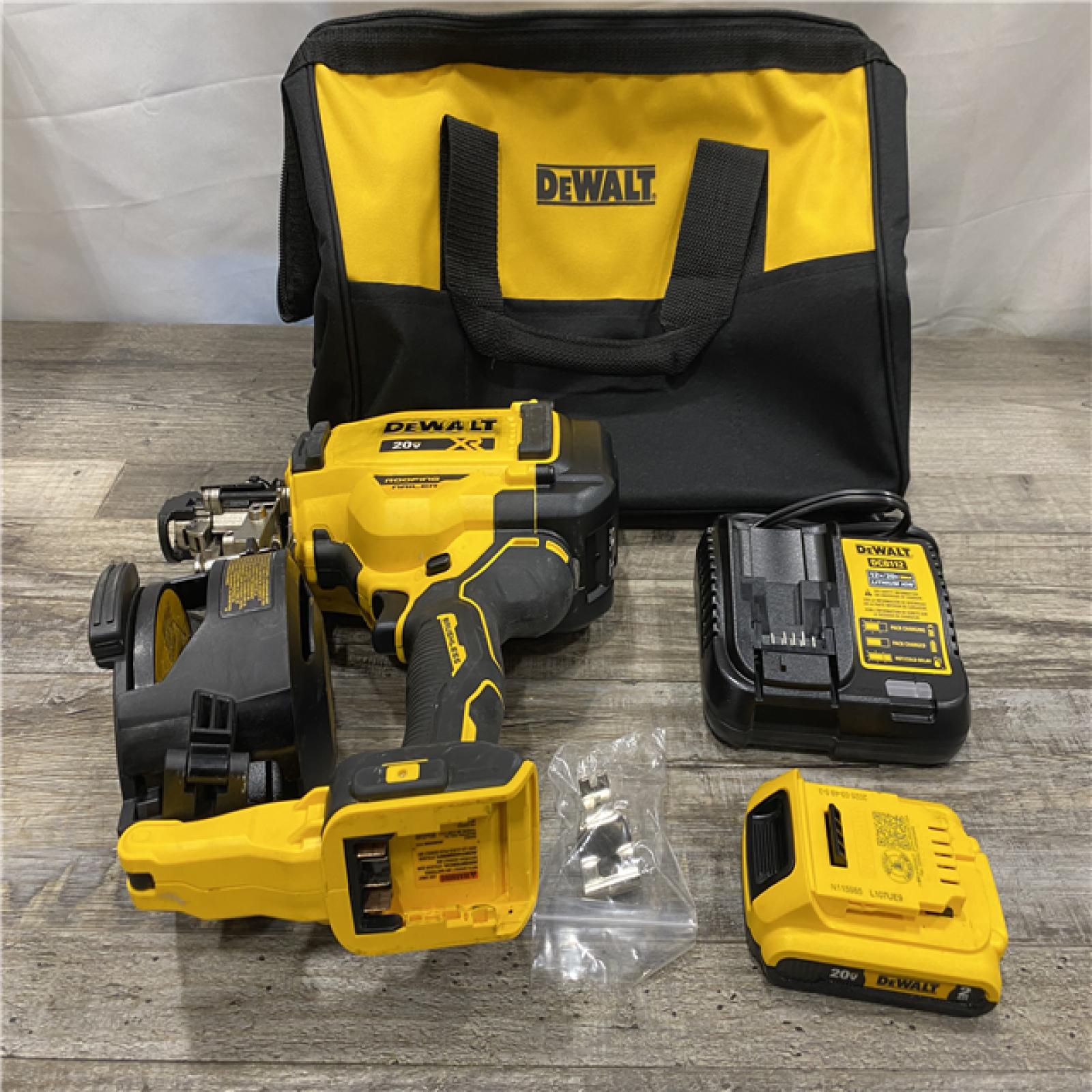 AS-IS DEWALT 20V MAX Lithium-Ion 15-Degree Electric Cordless Roofing Nailer Kit